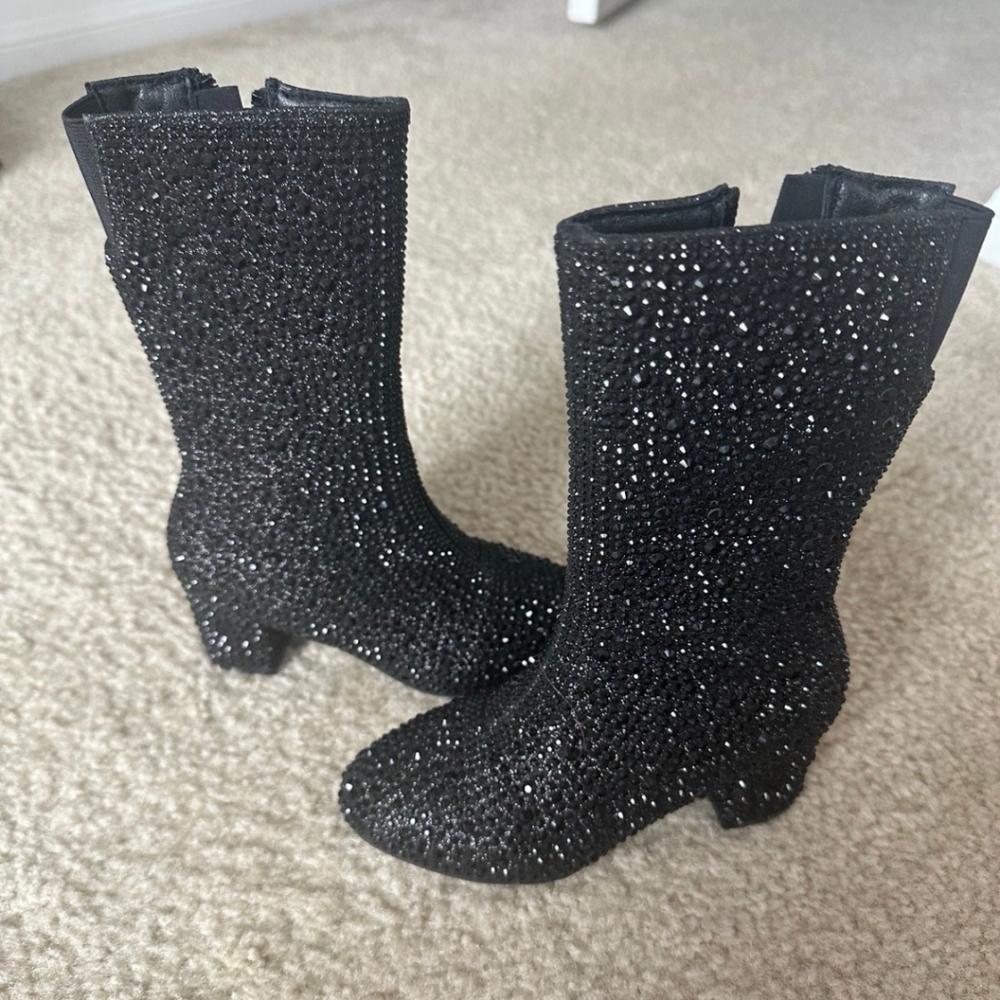 Black rhinestone boots